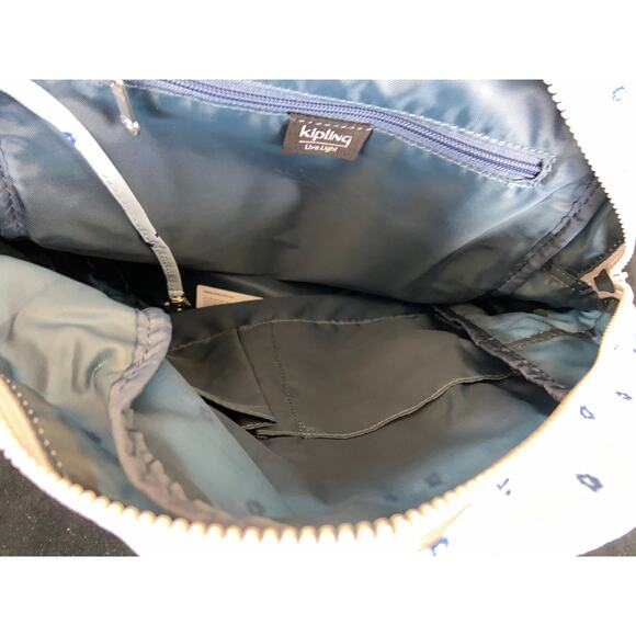 Kipling Blue floral Backpack school book bag Blue/White/Gray New - Picture 3 of 10